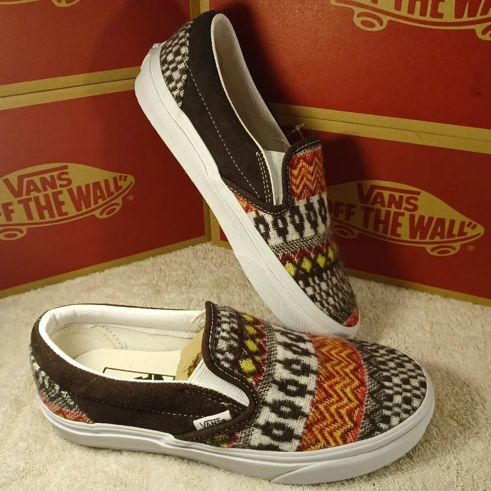 Vans Men's 4.5/Women's 6 Slip On Fair Isle Brown Woven Textile VN0A5JMHBF